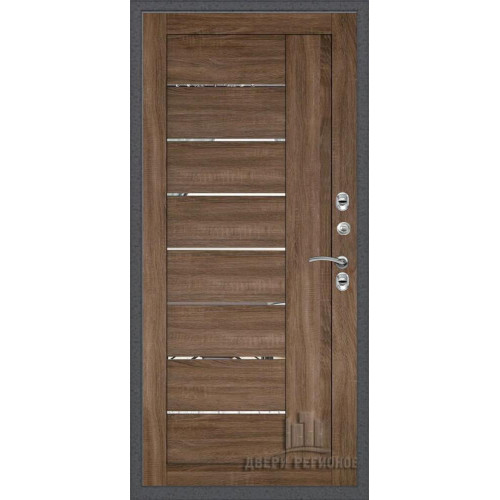 Входная металлическая дверь Regidoors Термо 3 Серебро LIGHT 2110 с зеркалом "Серый велюр"